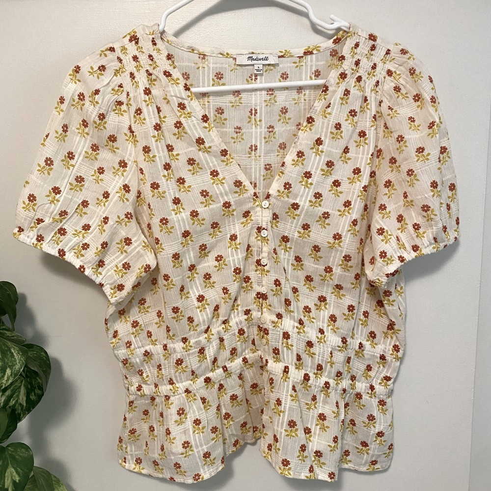 Madewell Sophia Short-Sleeve Top in Wild Calendula Block-Print